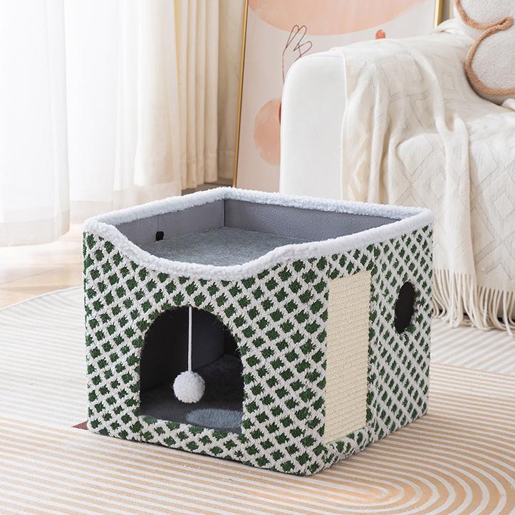 Foldable Cat Bed With Soft Plush For Warmth
