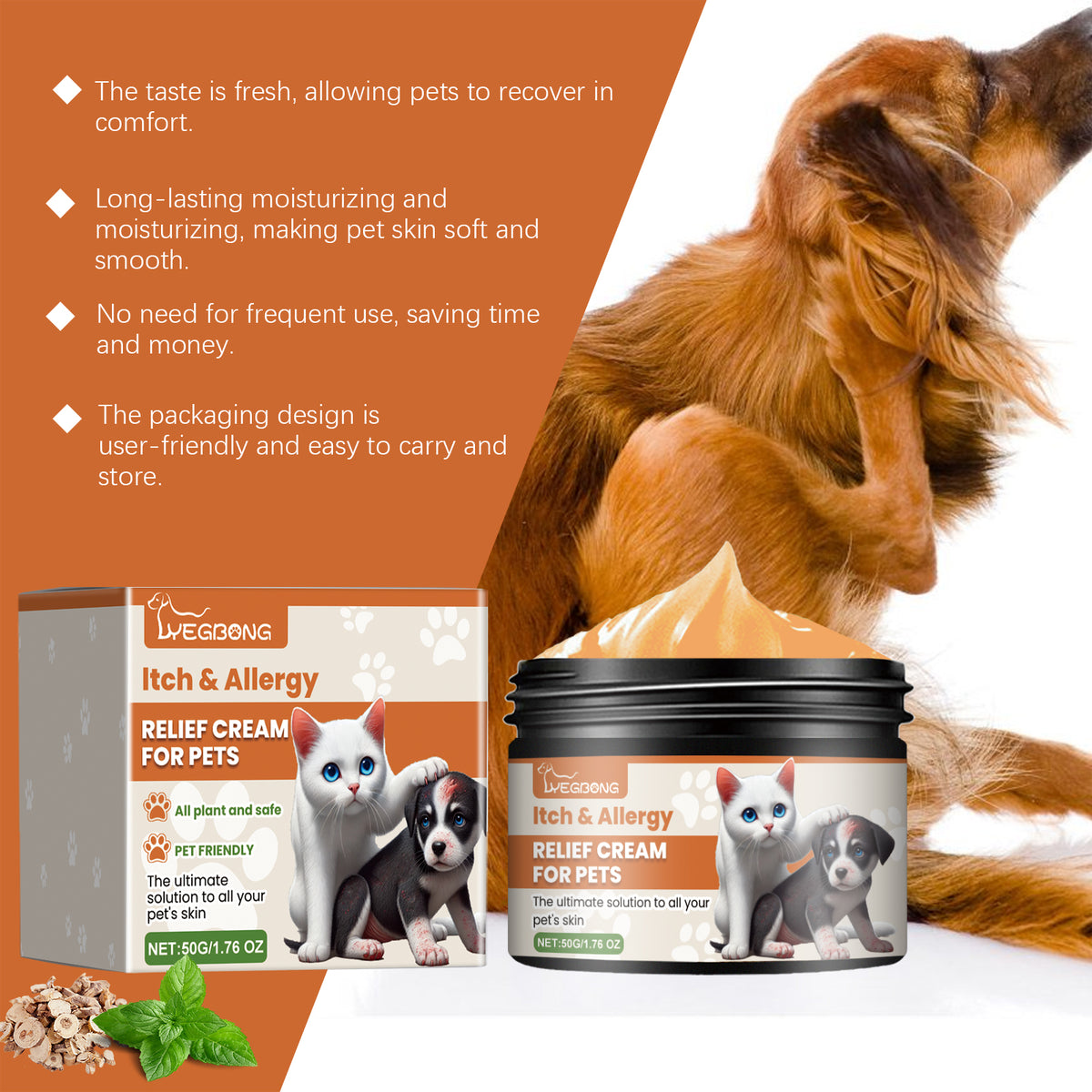 Pet Itch & Allergy Relief Cream, Soothing Skin For Dogs & Cats, Natural Herbal Extracts For Itch, Bites & Irritated Skin, 50g