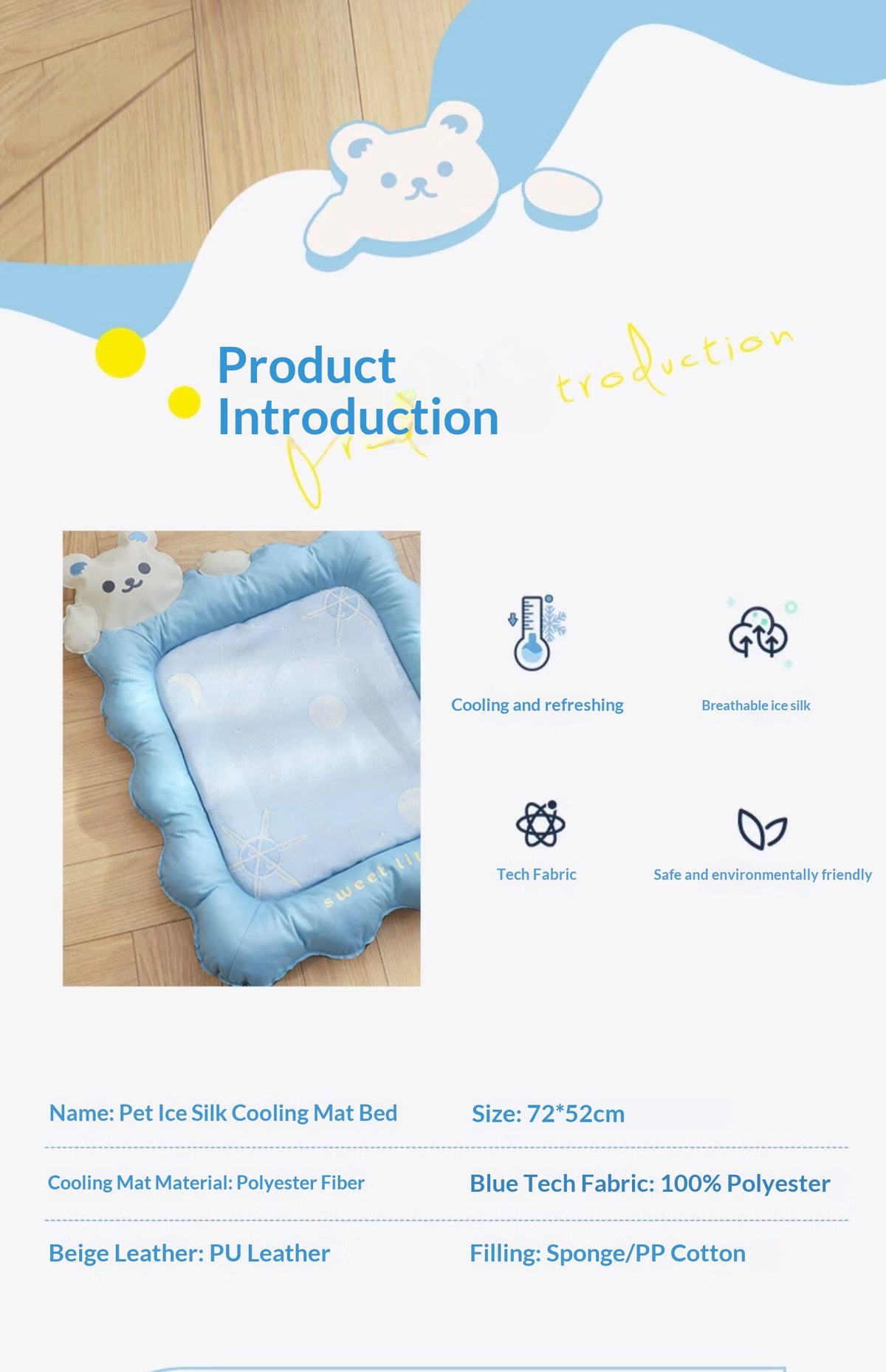 Summer Cooling Ice-silk Dog-shaped Cooling Mat For Sleeping