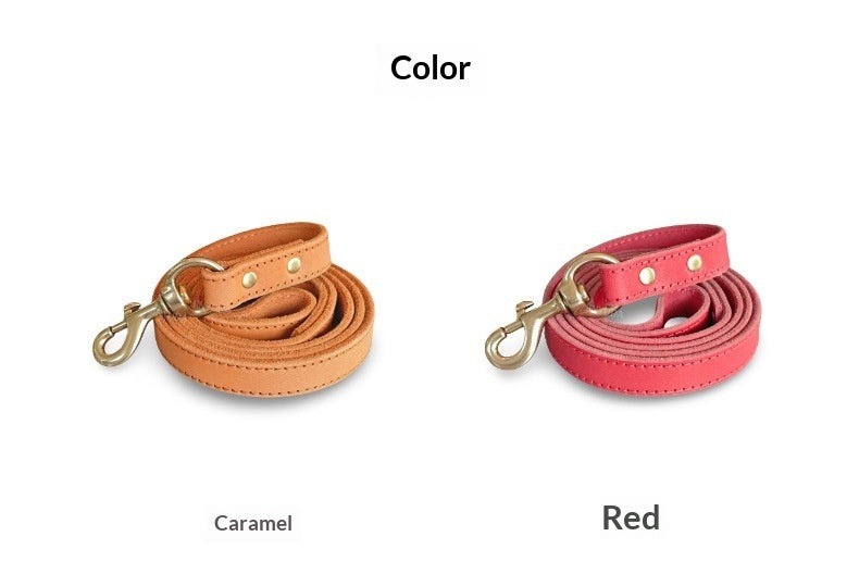 Pet Rope Dog Leash Genuine Full-grain Leather Rope Brass