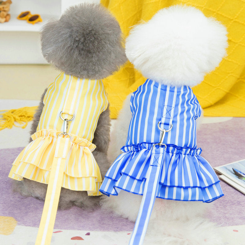 Pet Puppy Clothes Vertical Bar Traction Skirt Small And Medium-sized Dogs