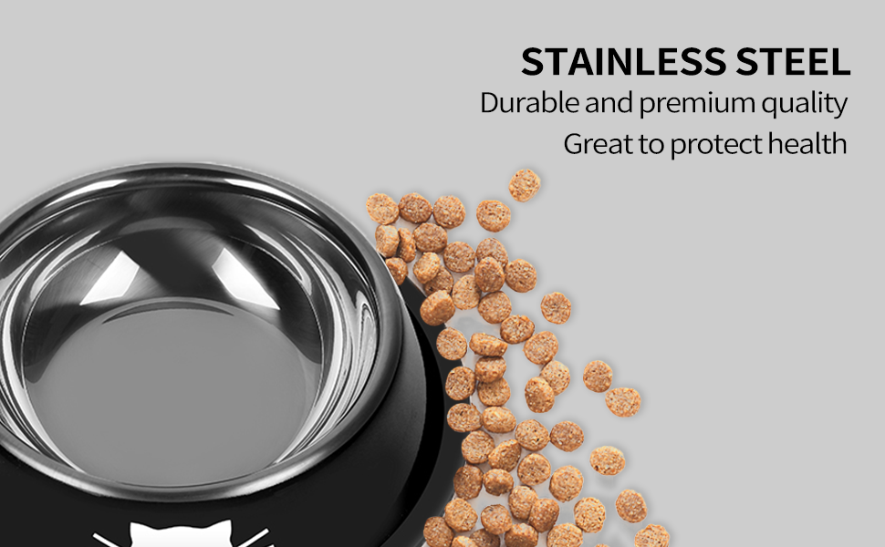 Pet Bowls For Small Cats, Non-Slip Stainless Steel Cat Food Bowls With Removable Rubber Base