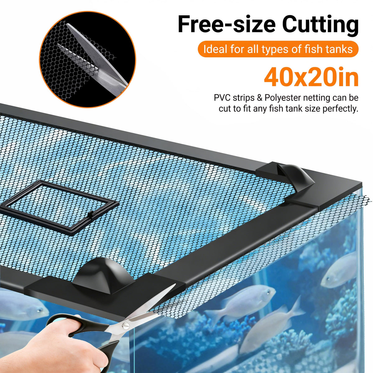 Magnetic Aquarium Lid Fish Tank Top Cover Hood Anti-Jumping Mesh Net For Fishs Tank Top Cover To Protect Fishes Jumping Out Of For Up To 40 Gallon Fish Tank