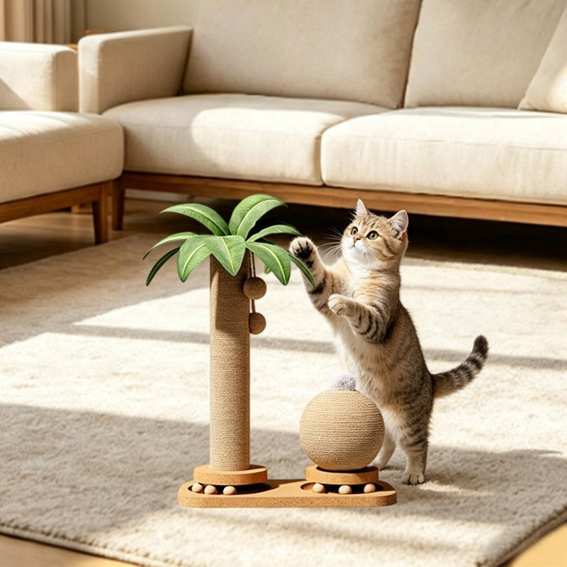 Cat Tree Tower Scratcher With Sisal Poles & 2 Dangling Balls A