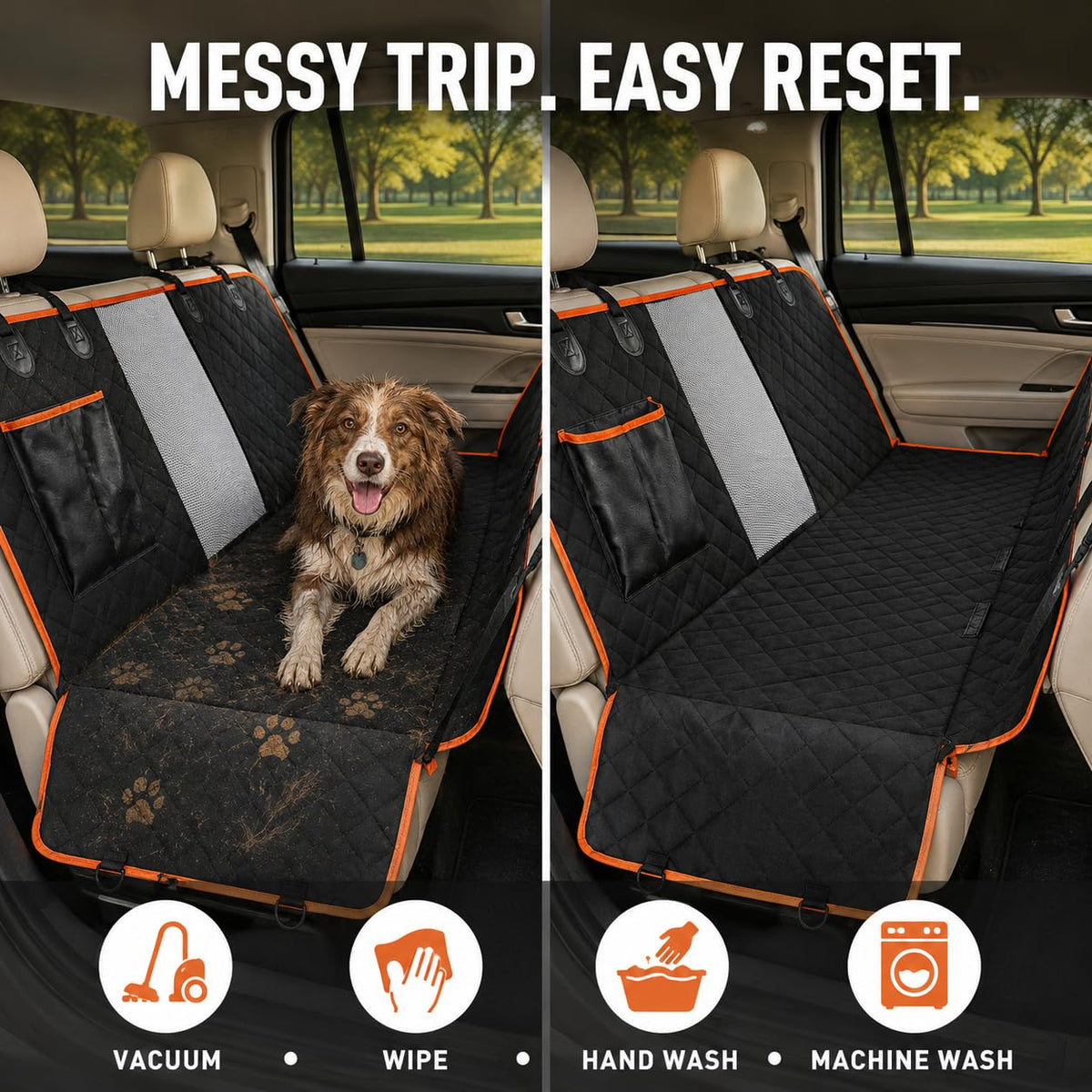 Dog Car Seat Cover For Back Seat, Waterproof Hammock For Cars And SUVs Scratch-Resistant, Non-Slip Design With Mesh Window, Side Flaps And Storage Pocket, Black