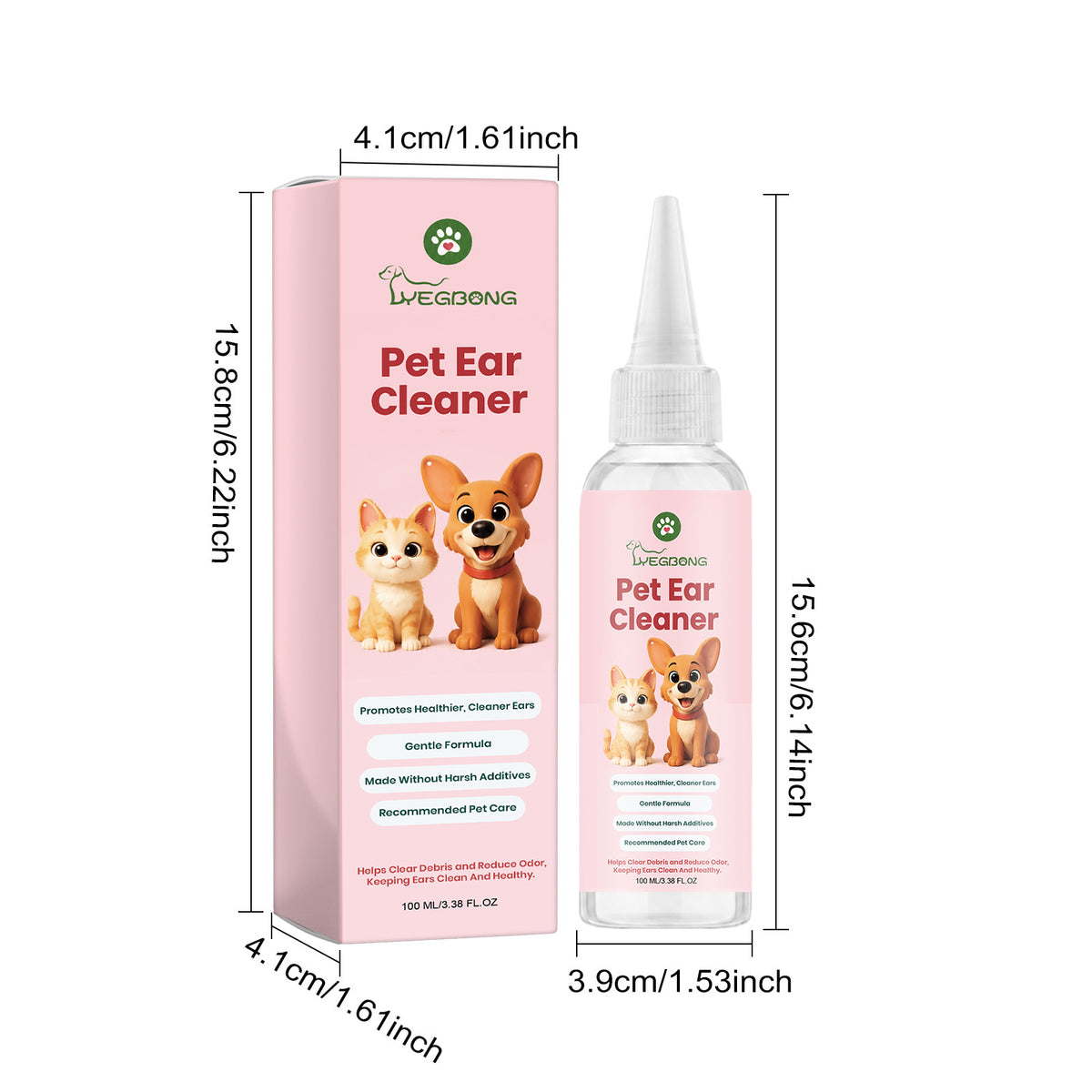 Yegbong Pet Ear Canal Cleaner Gentle Formula Cleans Ear Canal Dirt And Cares For Ears, Leaving Them Fresh And Comfortable