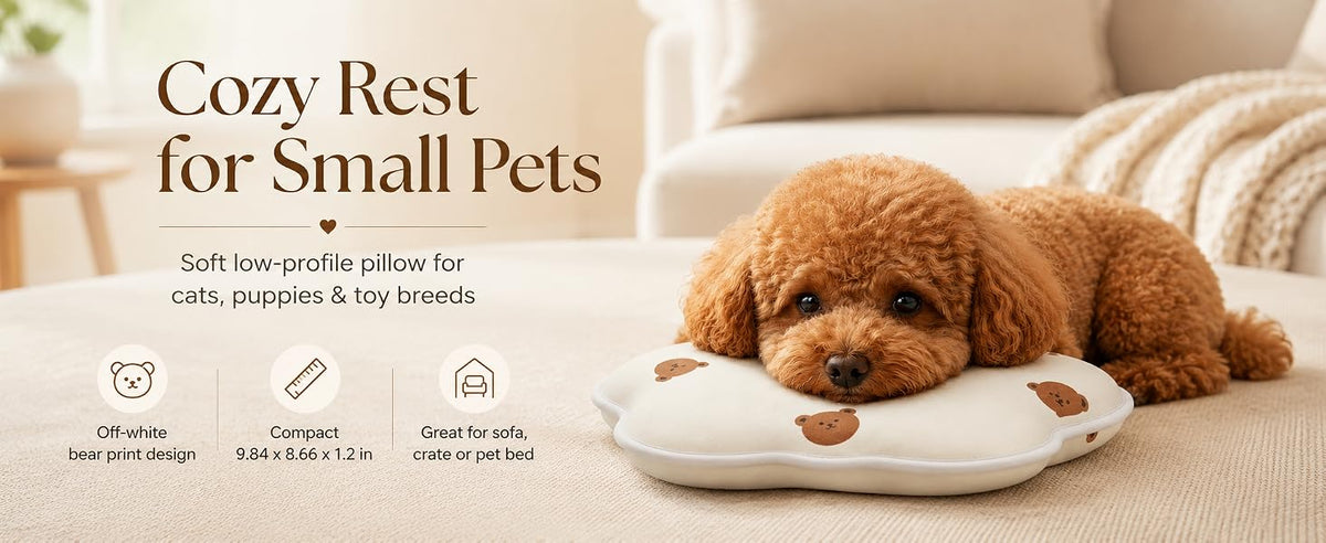 Soft Memory Foam Pet Pillow For Small Dogs And Puppies - Ergonomic Bear-Shaped Cushion For Head And Neck Support, Cozy Nap Bed For Home And Travel, Cute Bear Print Design