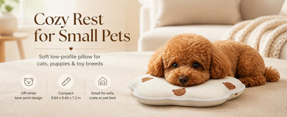Soft Memory Foam Pet Pillow For Small Dogs And Puppies - Ergonomic Bear-Shaped Cushion For Head And Neck Support, Cozy Nap Bed For Home And Travel, Cute Bear Print Design