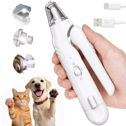 2-in-1 Dog Nail Clippers With Light - Electric Pet Nail Grinder Quiet For Small Large Dogs & Cats, LED Prevent Over Cutting, USB-C Rechargeable Safety Guard Grooming Kit For Black Nails