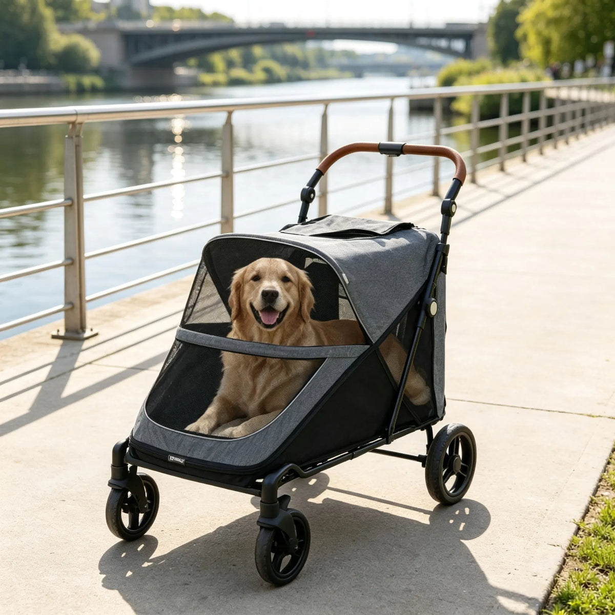 Gray Heavy Duty Dog Stroller Up to 66 LBS, All-Terrain Suspension for Backyard & Park Use