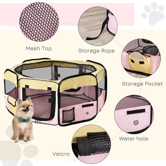 Fabric Pet Whelping Box Dog Cat Puppy Playpen Rabbit Guinea Pig Play Pen In P Ink With Carry Bag Small Dia 90 X 41Hcm