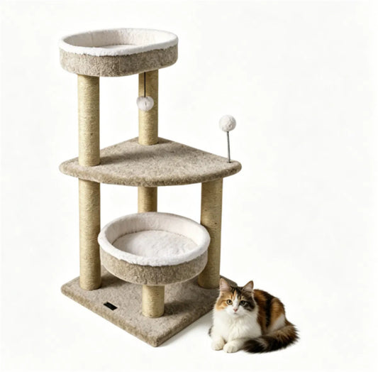 36" Compact SpaceSaving Cat Activity Center, HeavyDuty Stable Cat Climbing Furniture with Plush Rest Areas & Pompom Toy for Kittens & Adult Cats