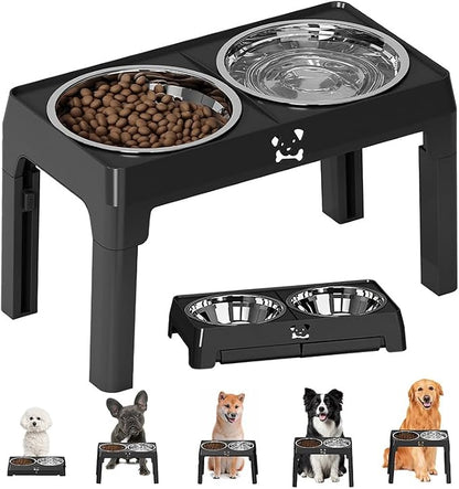Elevated Dog Bowl 2 Stainless Steel Bowls, 5 Height Adjustable Stands Pet Medium And Large Dog Bowl Improves Digestion And Neck Support, Easy To Clean