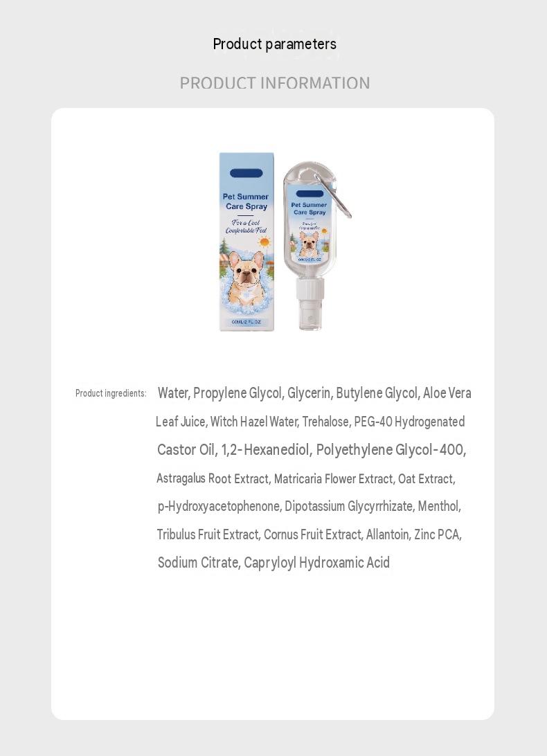 Dog Cooling Spray Daily Dog Outdoor Comfortable And Convenient Cooling Care Formula Gentle, Fresh And Not Stimulating