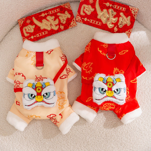 Autumn and Winter Dog New Year's Festive Tang Suits, Cat New Year's Clothing, Teddy Warm Four-Legged Cotton Jackets,...