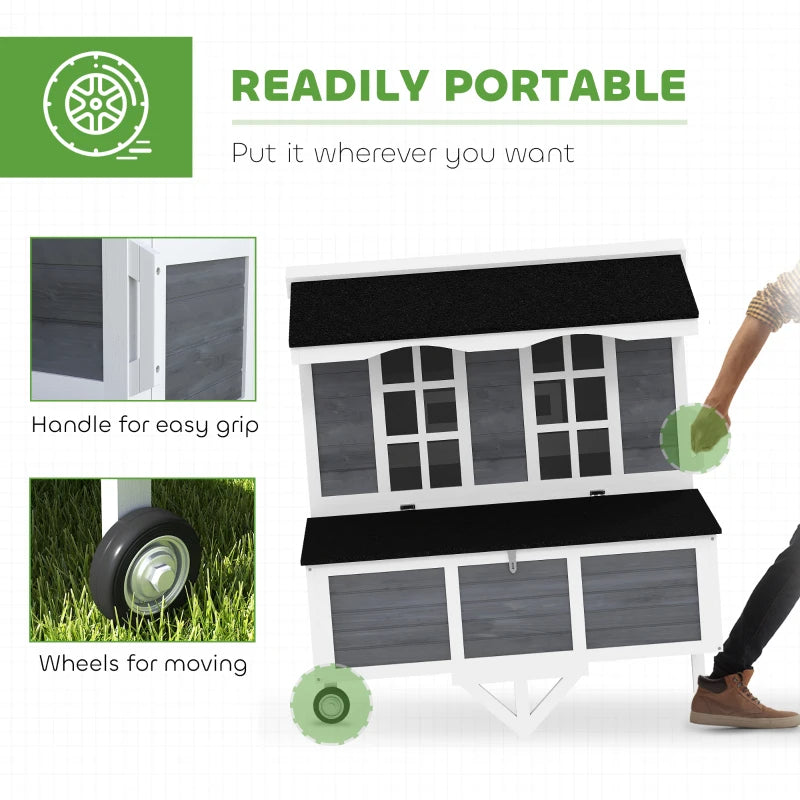 Chicken Coop With Wheels, Chicken Tractor With Nesting Box, Windows, Pull-out Tray, Perches, For 2-4 Hens, Gray