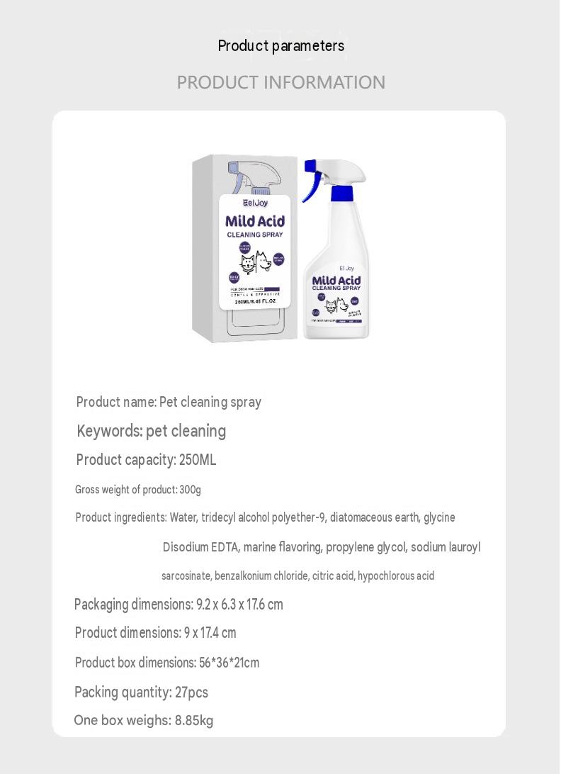 Eeljoy Pet Cleaning Spray Moisturizing And Hydrating Spray For Cleaning Pet Hair, Paws, And Dirt Comfort Care Spray