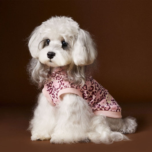 Bichon Schnauzer Yorkshire Handsome Leopard Print Hooded Sleeveless Sweater - Pet Clothing