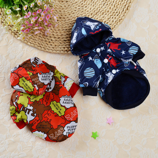Cartoon Plus Velvet Windbreaker Small Dog Cat Clothes