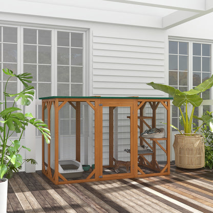 Outdoor Cat House, Catio Wooden Feral Cat Shelter, Cat Cage with Platforms, Large Enter Door, Weather Protection...