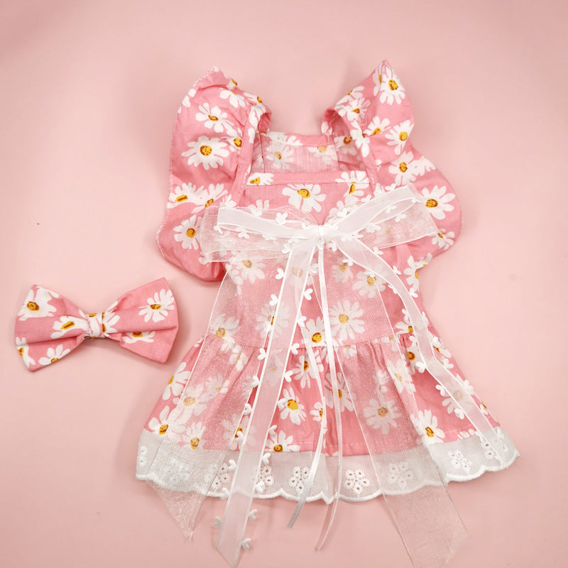 Breathable Dog Skirt Lace Princess Plaid Gauze Skirt