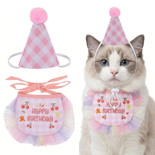 Cat Princess Costume Cat Tutu Dresses Kitte Birthday Hat Scarf Set Clothes Dog Outfit for Small Pet Birthday Party...