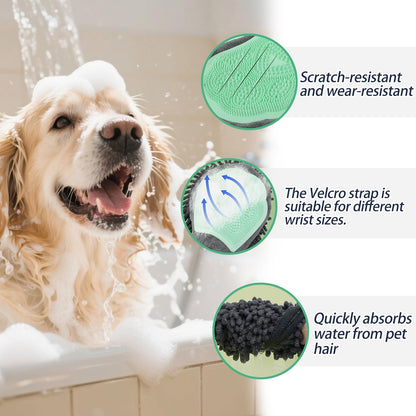 Green Double-Sided Dog Bath Glove Dog Washing Glove for Dogs&cats Massage Dog Brush Glove, Chenille Absorbent Pet...