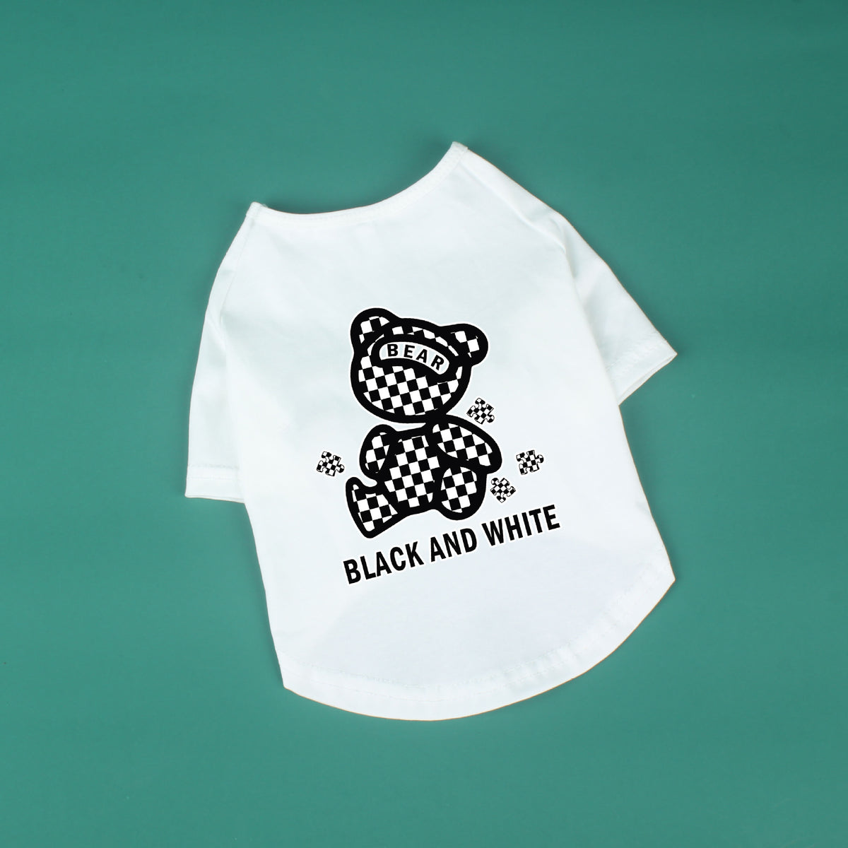 Cotton Short Sleeve Black and White Plaid Bear - Pet Clothing