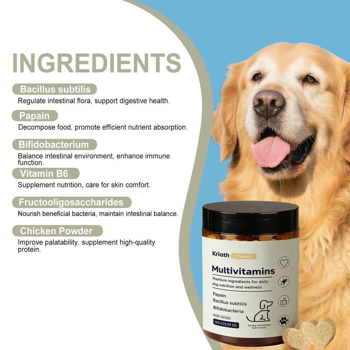 Kriath Dog Multivitamin Chewable Tablets Mild Formula For Daily Care Of Dog Body Balance And Nutrition