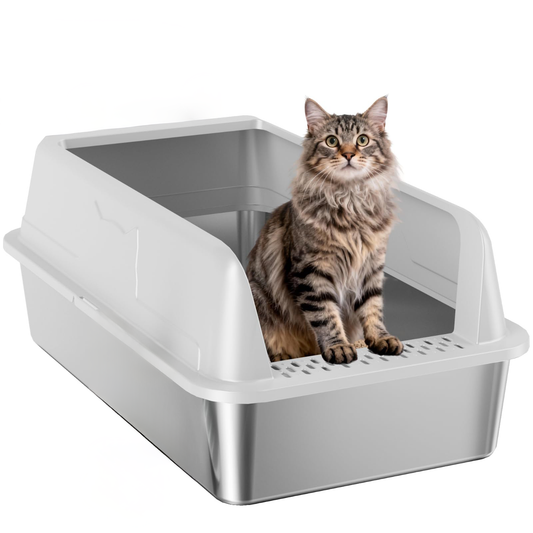 Stainless Steel Cat Litter Box For Cats, High-Sided Design Prevents Urine Leakage, Non-Stick, Easy To Clean, Includes Scoop, Gray