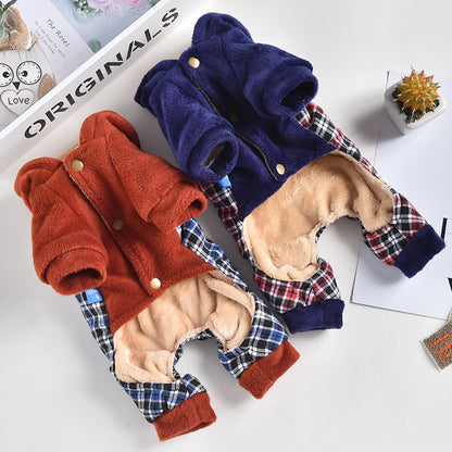 Pet Dog Clothes Plush Pocket Four-Legged Pants Plus Velvet Thick Clothing