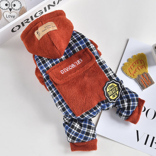 Pet Dog Clothes Plush Pocket Four-Legged Pants Plus Velvet Thick Clothing