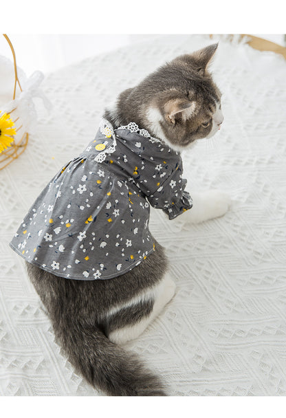 Pet Clothes Small Fresh Floral Puff Sleeve Puppies Cat Pet Skirt
