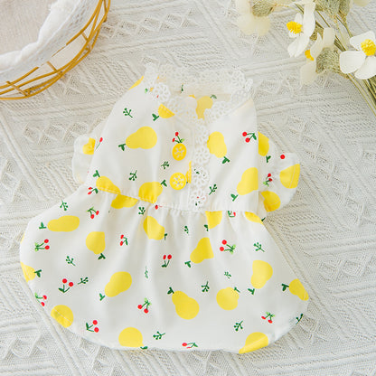 Pet Clothes Small Fresh Floral Puff Sleeve Puppies Cat Pet Skirt