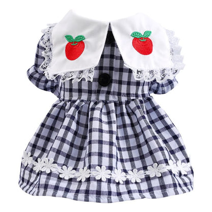 Pet Clothing Teddy Bear Bomei Cat Dog Spring And Summer Princess Plaid Lace Dress Small Dog Clothing