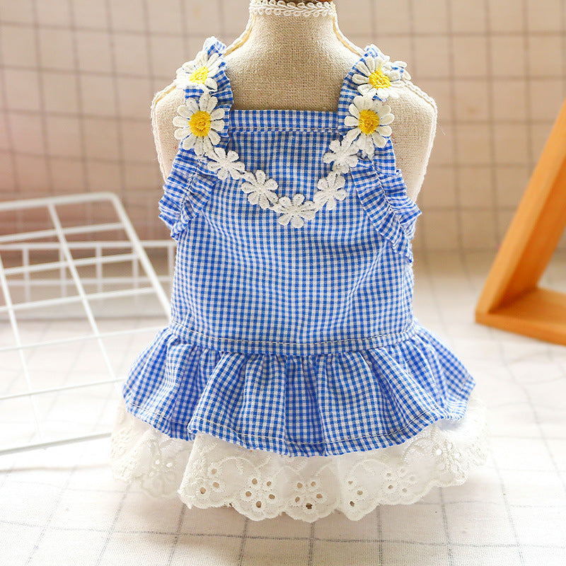 Pet Clothes Cat Clothes Yellow Plaid Sunflower Bee Skirt