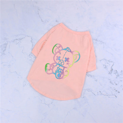Pet Clothes Spring And Summer Pure Cotton Short-sleeved Cute Color Bear Thin T-shirt