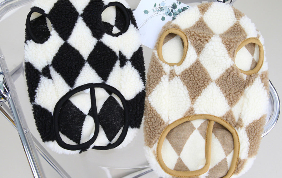 Pet Checkerboard Vest Cat Dog Plush Autumn Winter Jacket Kitten Puppy Warm Cotton Coat Diamond Velvet Pet Clothing...