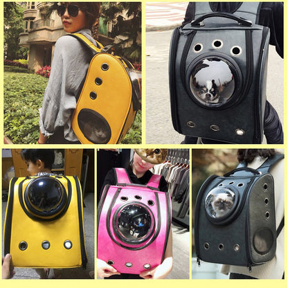 Leather pet carry backpack capsule
