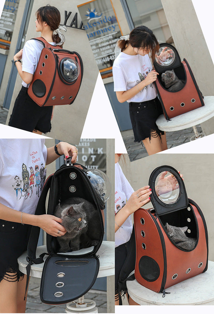 Leather pet carry backpack capsule