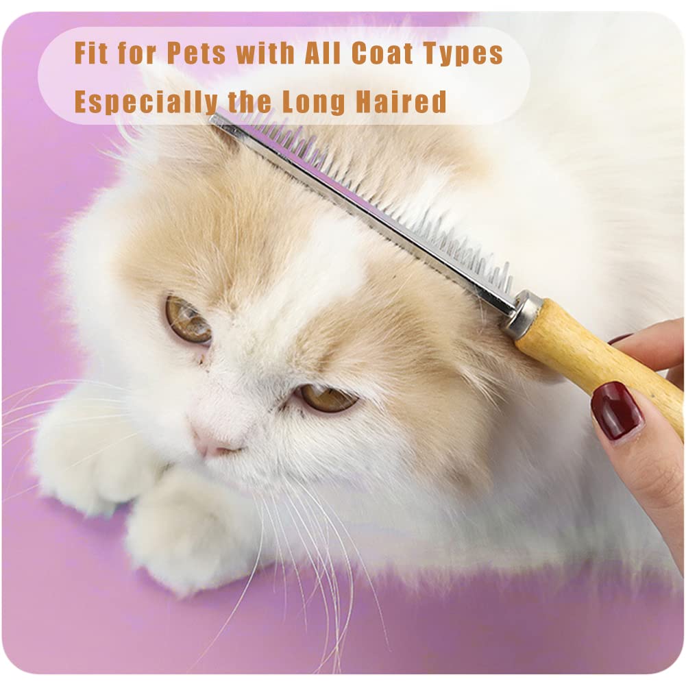 Dog Cat Pet Comb Double Sided Grooming Brush Metal Comb For Loosening Up Removing Mats Debris Tangles And Knots Wooden Handle Stainless Steel Tooth Perfect For Pets