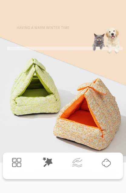 New Rabbit Triangle Nest, Semi-enclosed Cat And Dog Nest, Thickened, Suitable For All Seasons, Double-sided Use Pet Nest