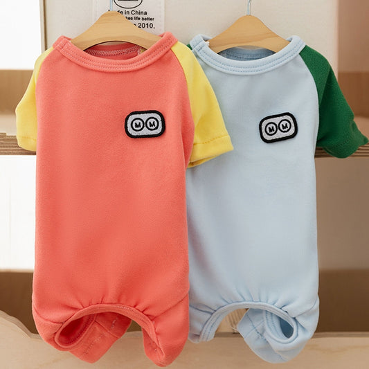 Cute Cartoon Patch Pet Jumpsuits - Soft Fleece Onesie for Small Dogs Cats