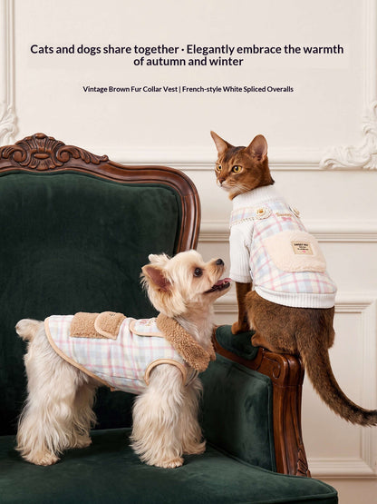 Small And Medium-sized Pet Plaid Plush Pocket Vest Warm Cotton Coat