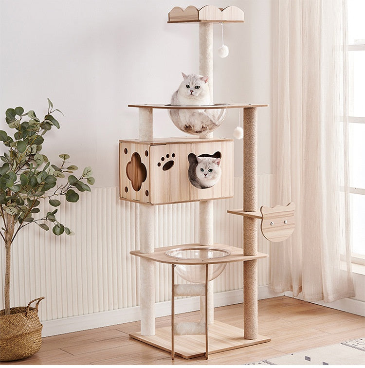 Wood-based Particleboard Pet House Design With Built-in Cat Toy Sisal Scratching Post