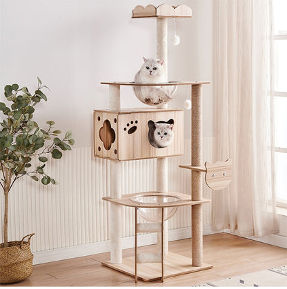 Wood-based Particleboard Pet House Design With Built-in Cat Toy Sisal Scratching Post