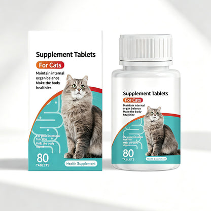 Cat Probiotic Supplement Tablets, Gut & Digestive Health Support With Vitamin B2 & Selenium, Immune, Skin & Vision Care, 80 Tablets