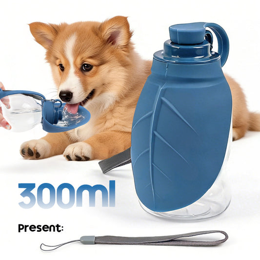 Portable Pet Water Bottle For Dogs & Cats, 300ml Mini Leaf Travel Water Dispenser With Foldable Silicone Bowl, Leak-Proof Outdoor Drinking Bottle For Walking Hiking