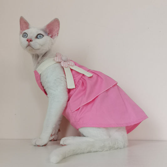 Sphynx Cat Cotton Summer Dress with Floral Accent Straps