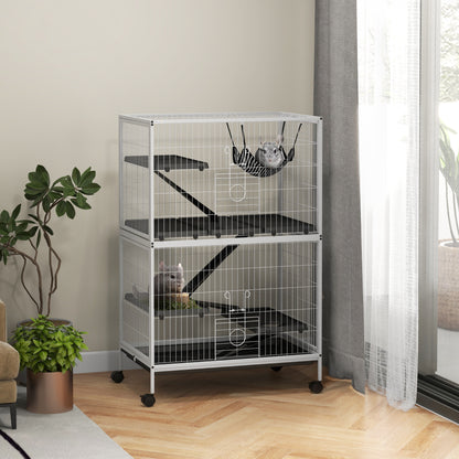 50" H Rolling Small Animal Cage with Hammock, Ferret Cage, Chinchilla Cage, Pet Habitat, wIth 4 Doors, Removable Tray
